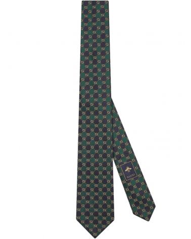 Cravatta in seta a quadri con GG